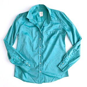 J Crew Women's Teal Button Front Boy Shirt 00